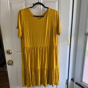 Casual Mustard Yellow Tiered Women's Dress
